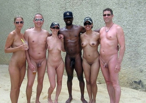 nude group sunbathing Interracial